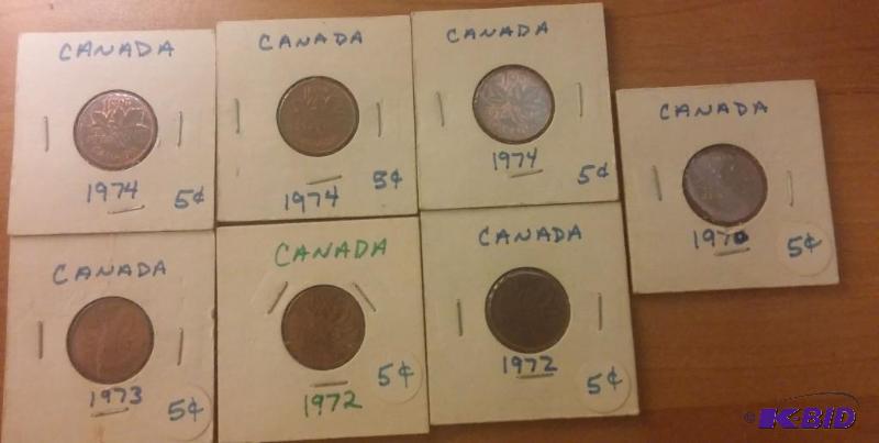 Lot of 7 1970s Canadian Pennies...