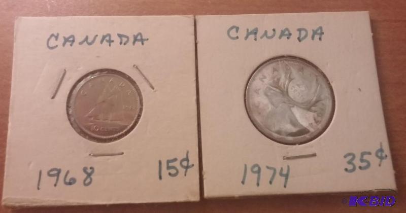 1968 Canadian Dime and 1974 Canadian Quarter...