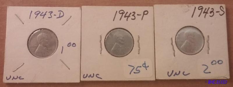 1943 War Time Steel Penny Set Uncirculated...