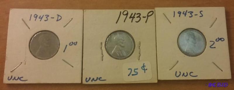 1943 War Time Steel Penny Set Uncirculated...