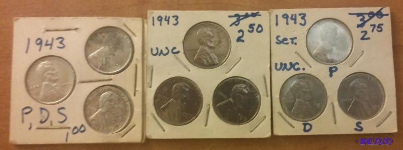 1943 War Time Steel Penny Set Uncirculated...