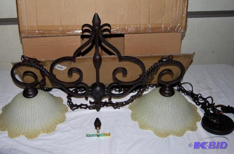 lot 23 image: Victorian Tea Glass 3 Island Light Pendant, s...
