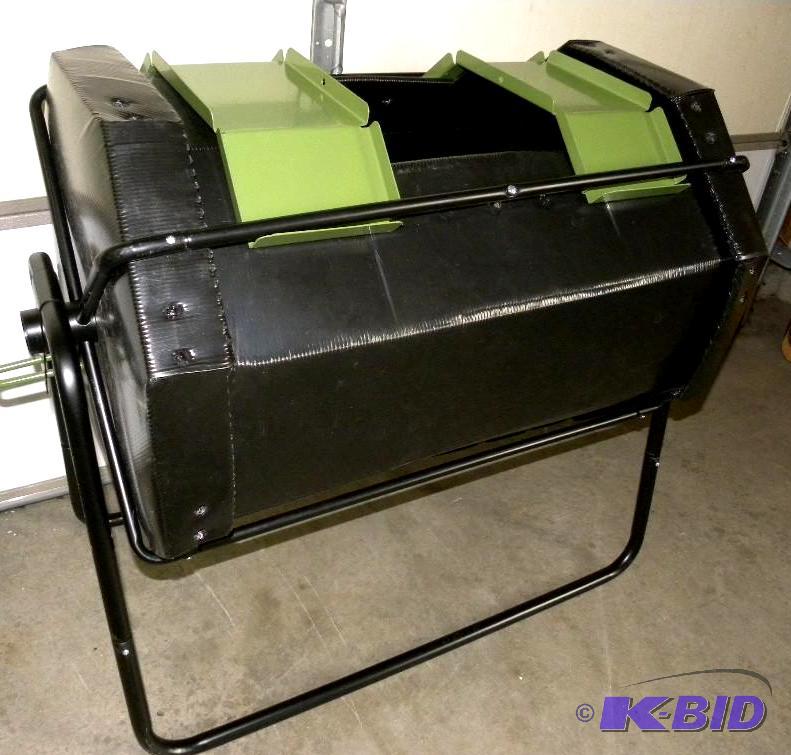 lot 26 image: Compost Tumbler, heavy duty steel frame, blac...