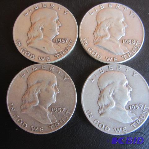 lot 151 image: 1957, 58, 59 Franklin Halves