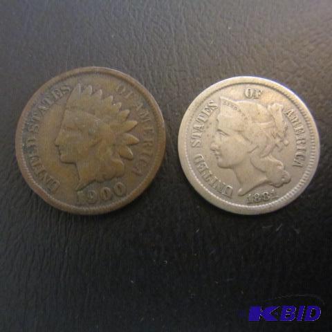 lot 259 image: 1881 3-Cent Nickel, 1900 Cent