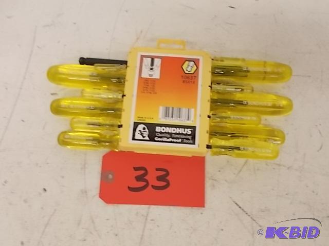 Bondhus Ball-End Hex Key Set, .050-38, New...