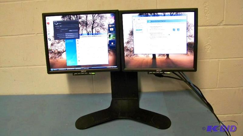 lot 33 image: Ergotron, LX, Dual DisplayLift, Computer Monitor Stand and (2) Acer, 17 Monitors