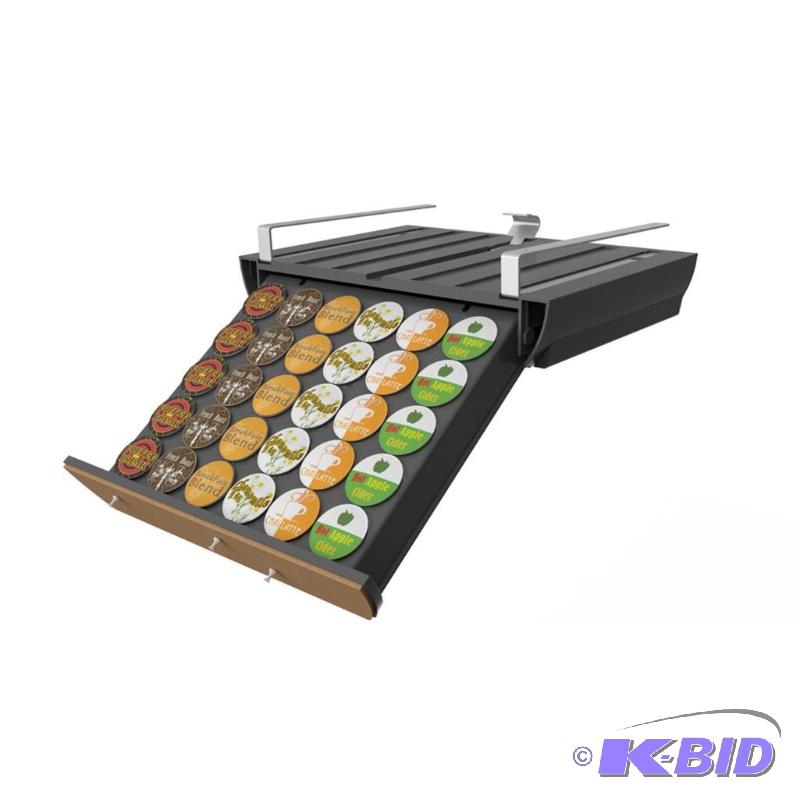 lot 80 image: Mind Reader UCBRD-BLK Slider Under CupboardIn Cupboard Coffee Pod Storage Drawer, Black with Cork Front