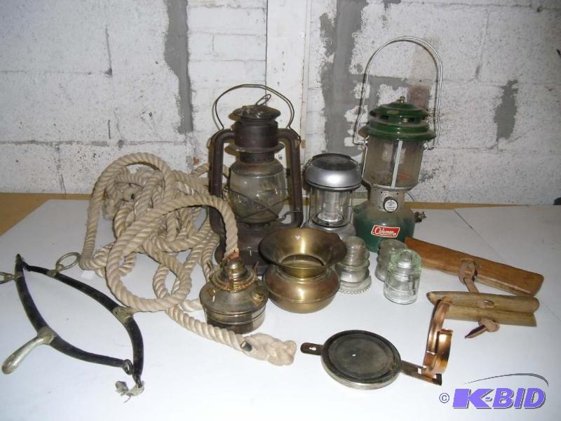 Cowboy - Mixed Lot Lanterns, Spitton, Ropes, Insulators