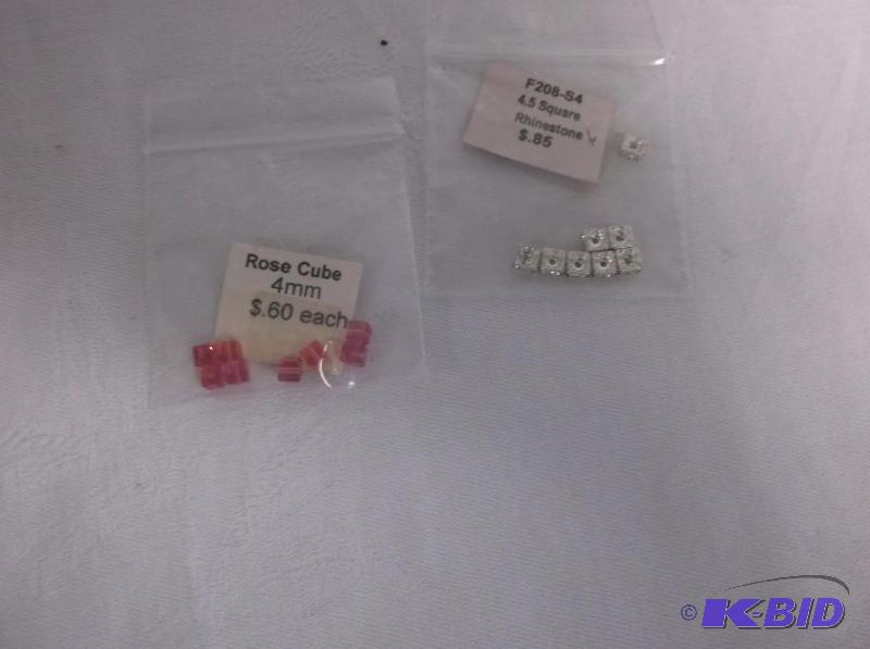 4mm Rhinestone and 4mm rose square crystals....