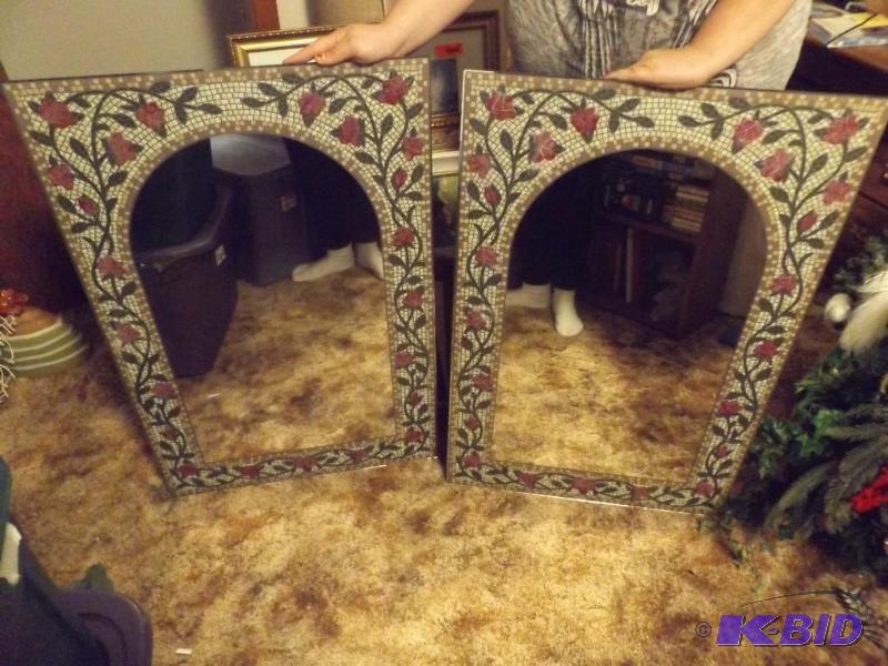 lot 107 image: 2 mirrors with rose pattern ...