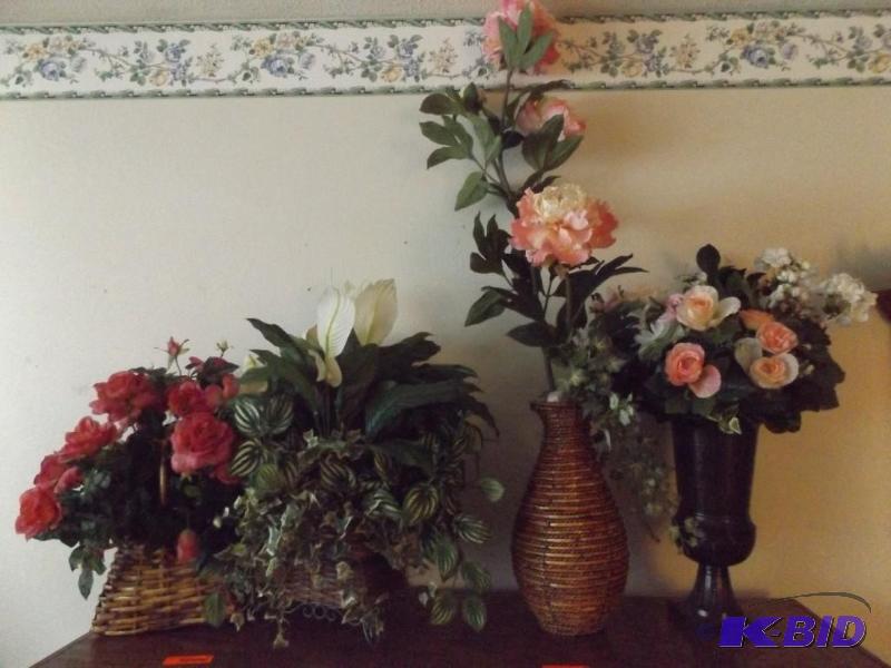 lot 18 image: floral vases with flowers included...