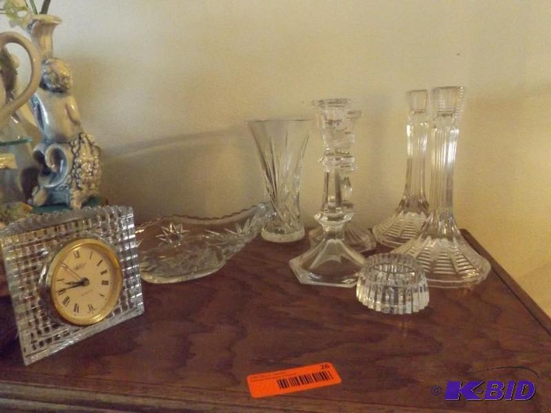 lot 26 image: clear glass candy dishs, candle holders and c...
