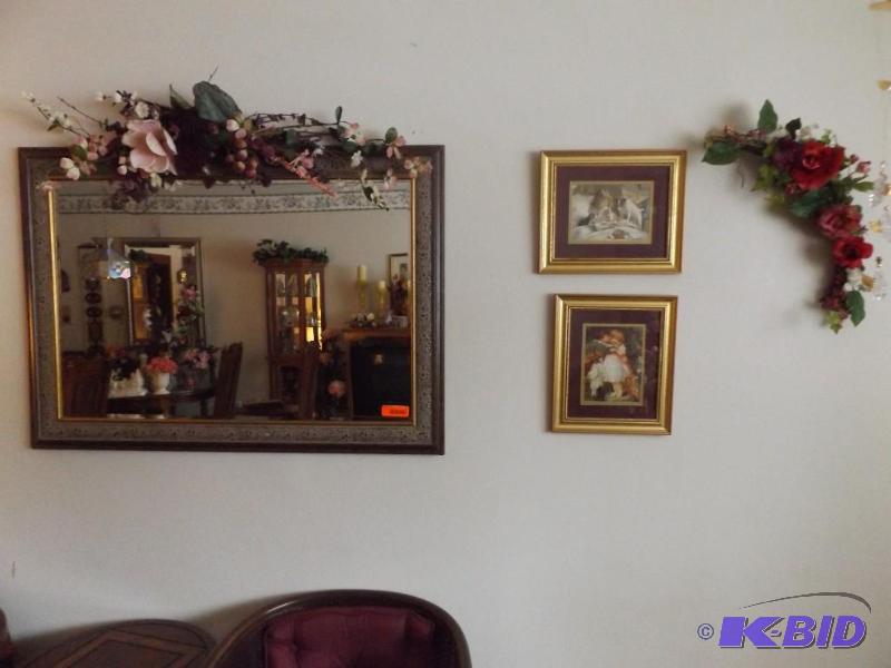 lot 4 image: 3 framed pictures a mirror and some floral pi...