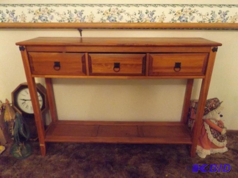 lot 42 image: wooden 3 drawer stand shelf on bottom ...