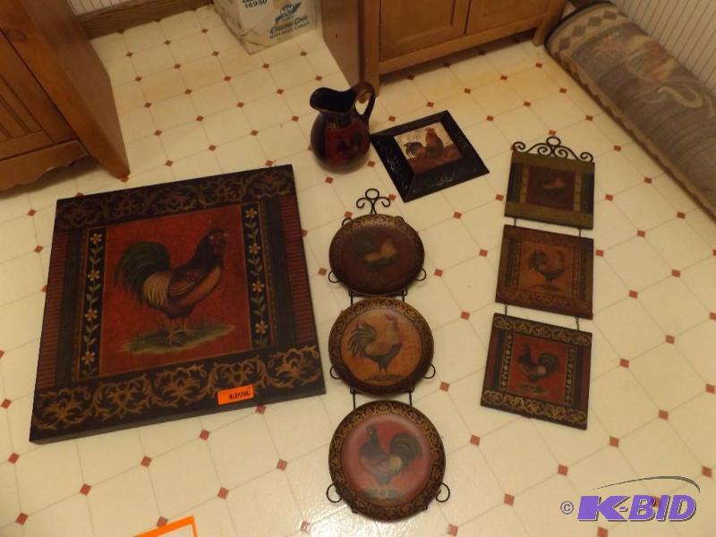 lot 50 image: rooster deco plaque holder painting plate hol...