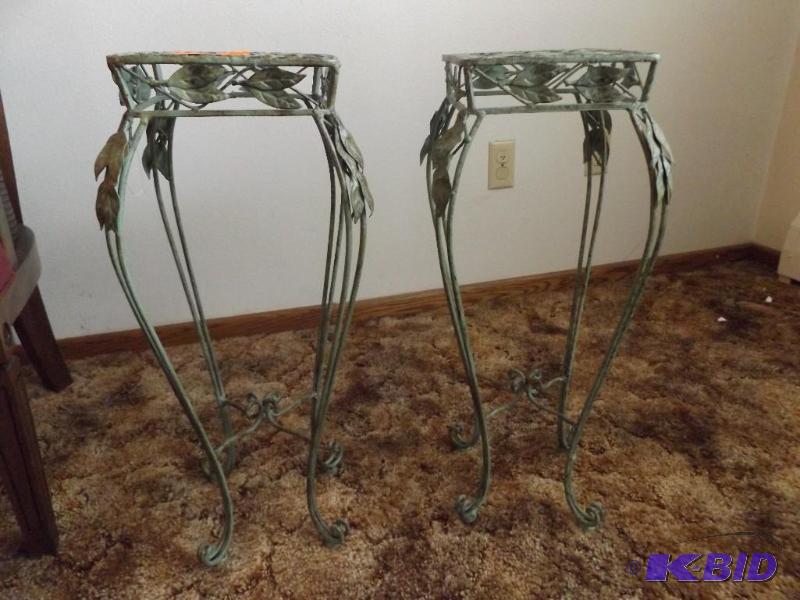 lot 6 image: 2 metal plant stands leaf design ...