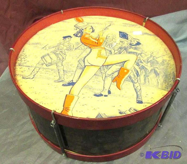 lot 67 image: Vintage drum, 13 across....also has a cymbal ...