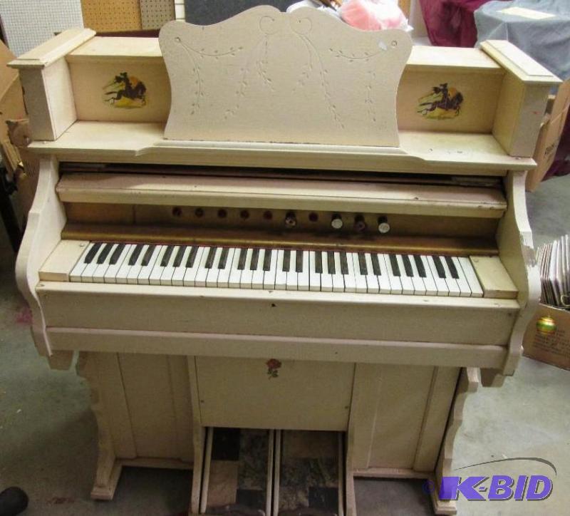 lot 73 image: Antique pump organ, stands 4 feet tall, 40 in...