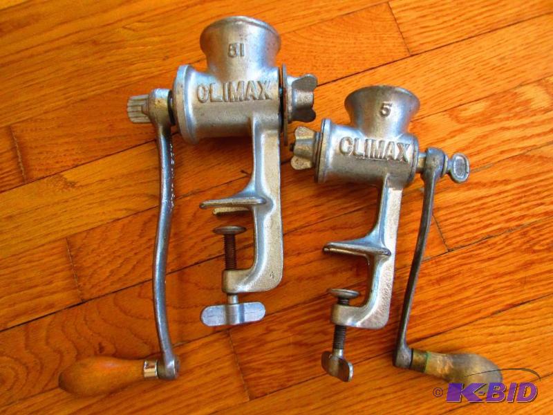 lot 77 image: Pair of vintage Climax countertop grinders in...
