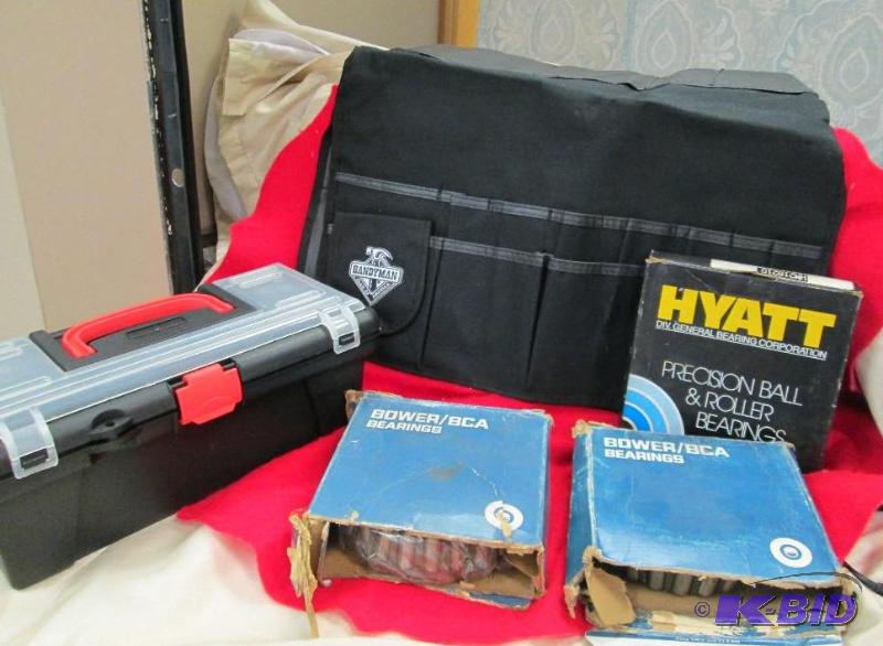 lot 106 image: 1- tool box- 1 Handy man apron to go over a p...