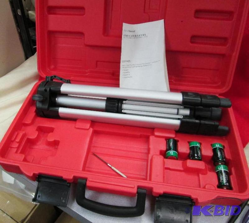 lot 139 image: a tripod and carrying case for a Rotary laser...