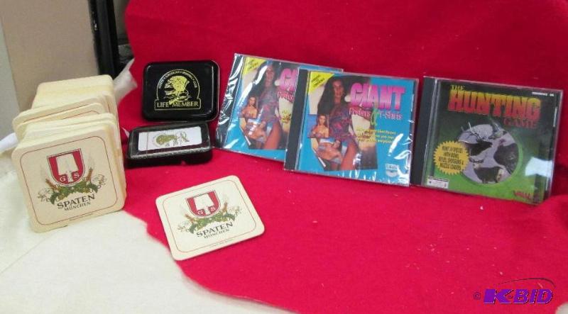 lot 82 image: Spaten beer coasters, deck of card in a tin, ...