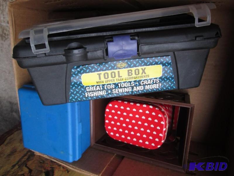 lot 126 image: tool box and misc storage containers...