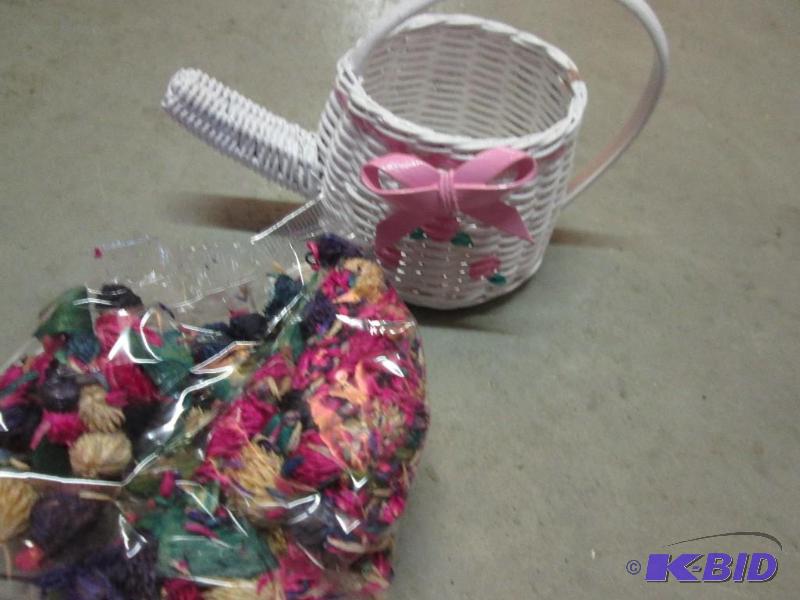 lot 147 image: white basket water can, dried floral for insi...