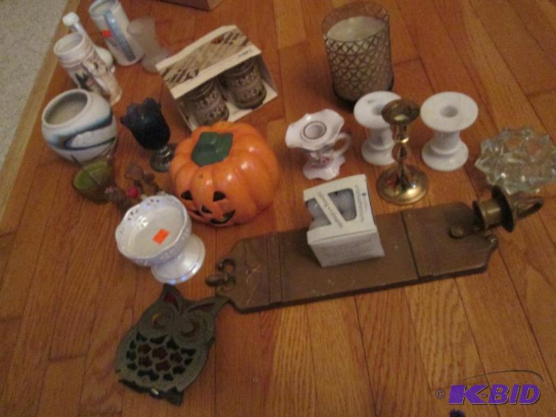lot 163 image: mixed lot of candles, candle holders, and dco...