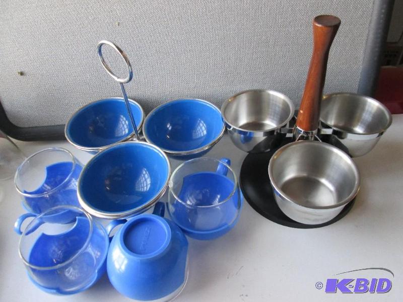 lot 251 image: 2 dipping stands, with cups to match the blue...