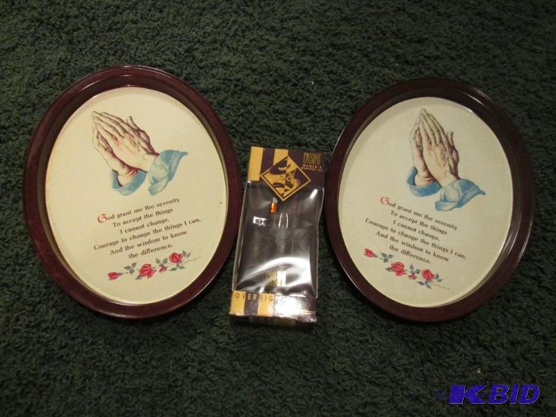 lot 28 image: two religious plates with manicaure set...