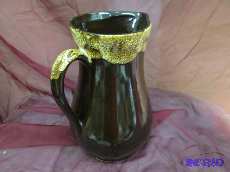 lot 351 image: Roseville brown open face pitcher, 10.5 inch ...