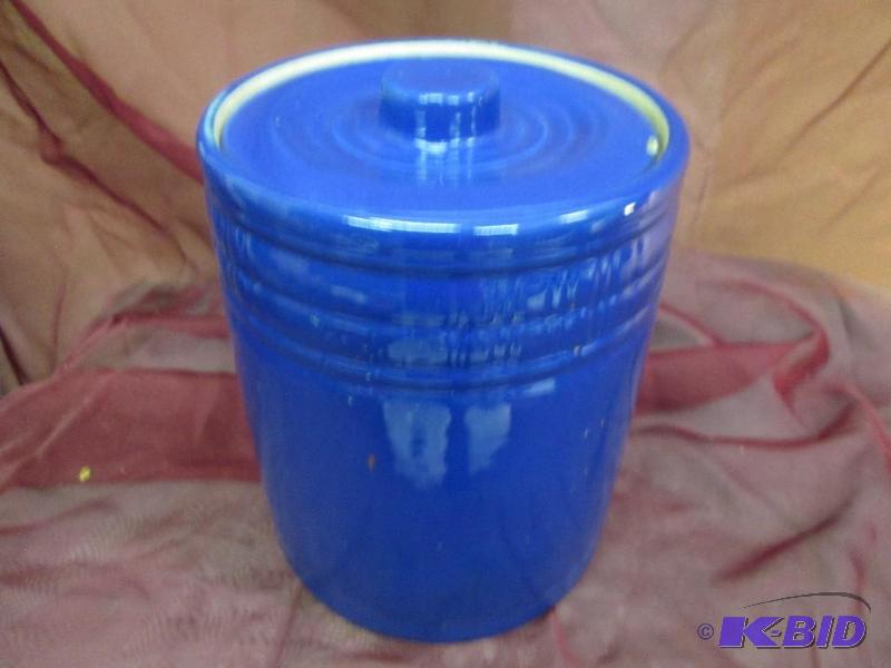 lot 352 image: Blue cookie jar with lid8 inch tall...