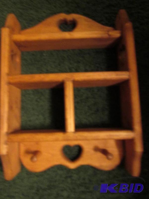 lot 60 image: wooden wall hanging shelf...
