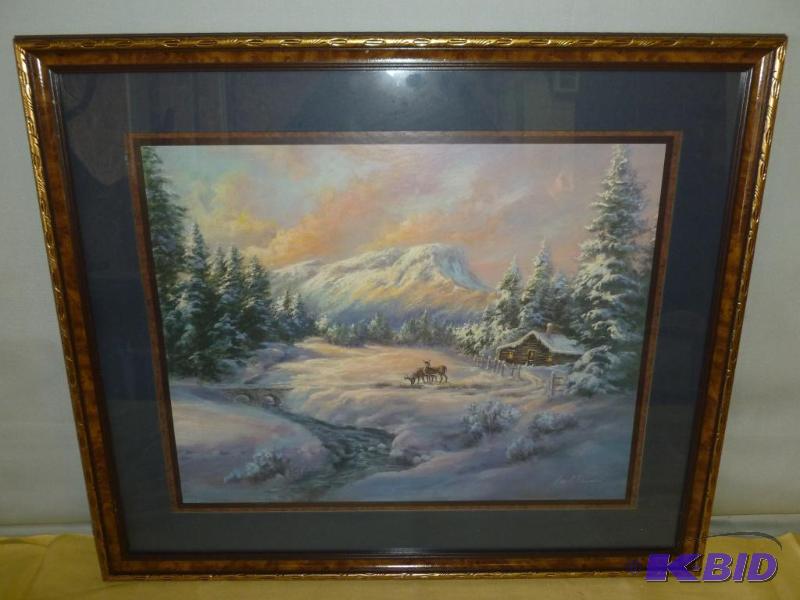 lot 105 image: Lee Parkinson - Winter Deer Scene wood framed...