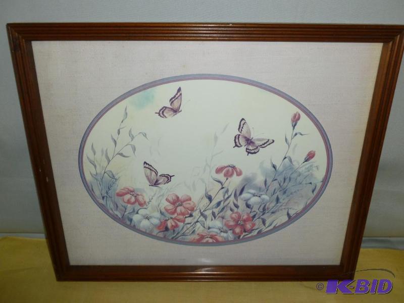 lot 106 image: Patty Milburn - Butterfly Scene wood framed p...