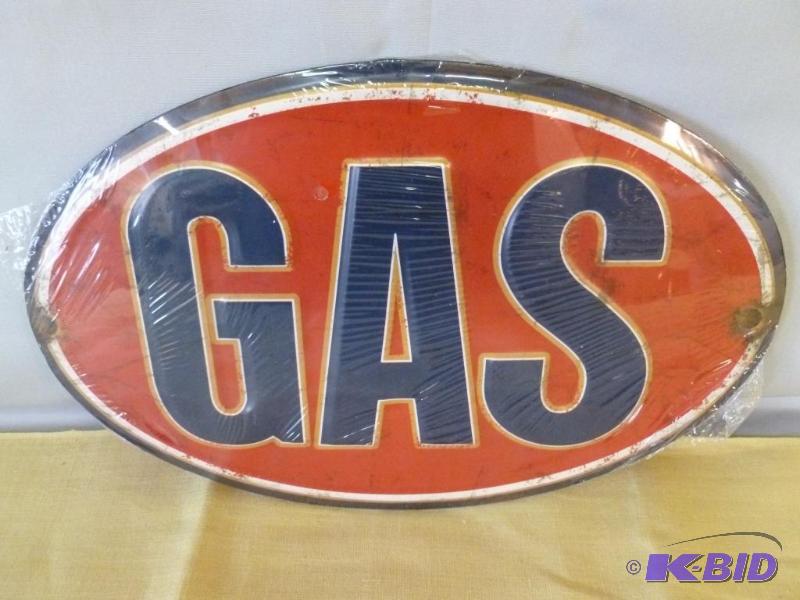 lot 12 image: Gas heavy gage embossed metal sign that measu...