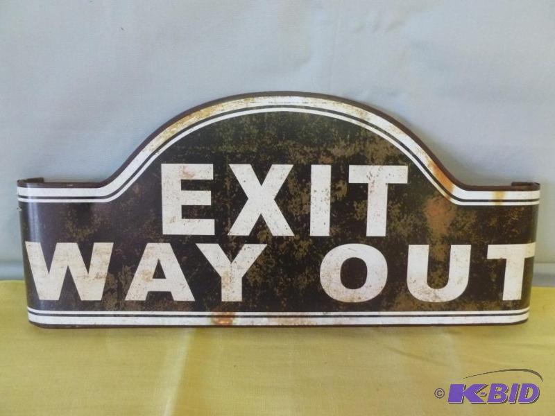 lot 17 image: Exit - Way Out heavy gage metal sign that mea...