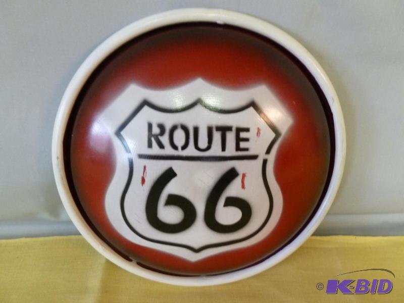 lot 21 image: Route 66 heavy gage metal hub cap style sign ...