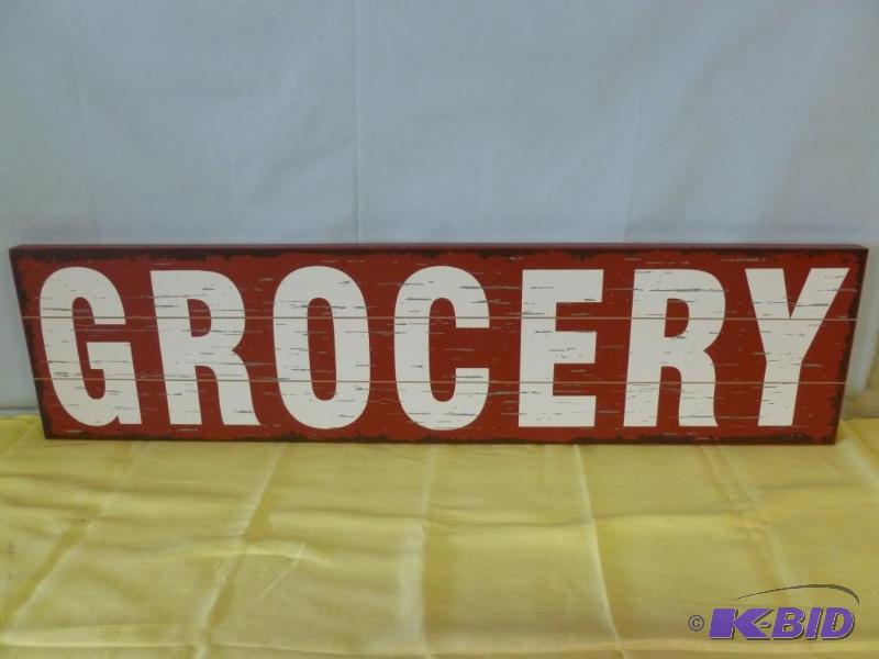 lot 22 image: Large Collectible Grocery wooden sign that me...