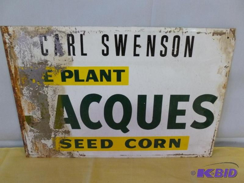 lot 24 image: Vintage Jacques Seed Corn heavy gage metal si...