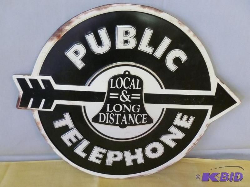 lot 8 image: Public Telephone heavy gage embossed metal si...