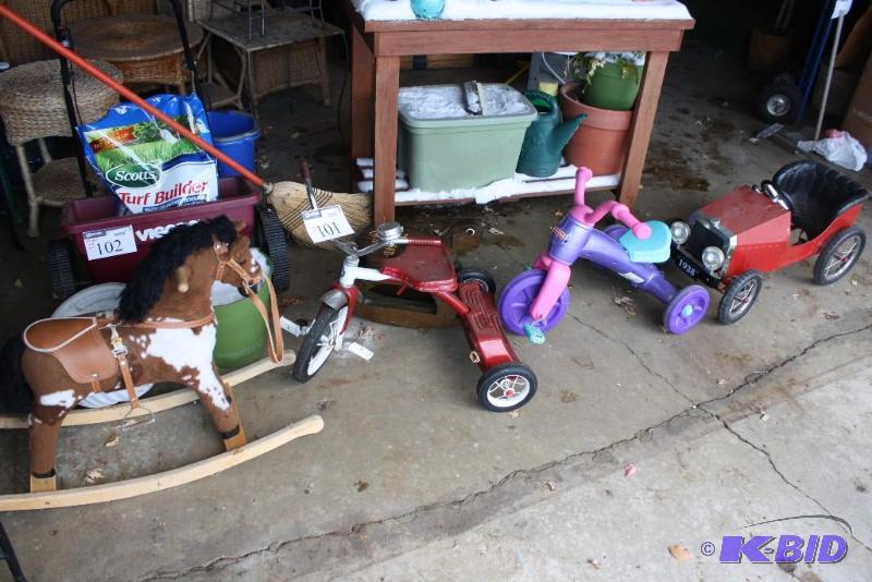 Kids Trike Bike, Vintage Foot-Pedal Car, Rocking Horses, And More.