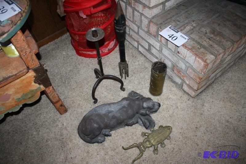 Candle Holder, Laying Dog Figurine, Decorative Metal Piece, And More.