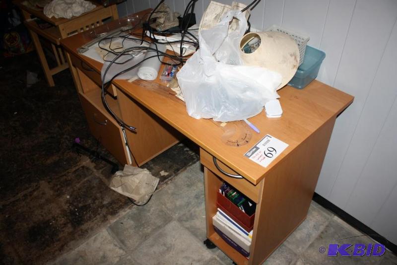 Wooden Office Desk Includes Contents.