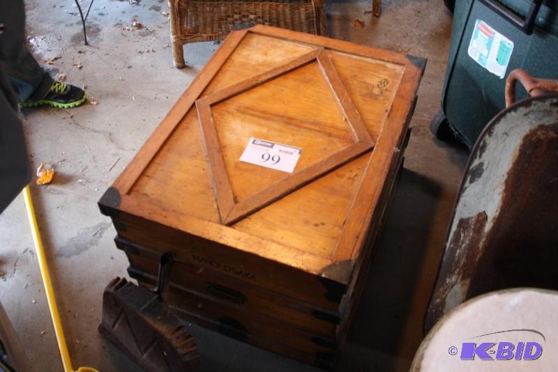 Vintage Wooden Chest wLock & Reinforced Corners, Includes Contents