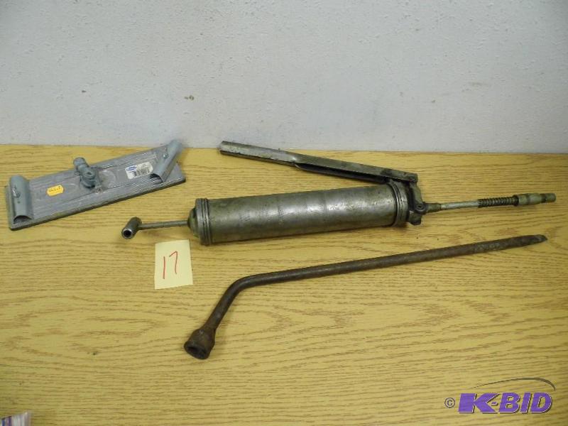 Grease Gun, Sheetrock Sander, Tire Iron