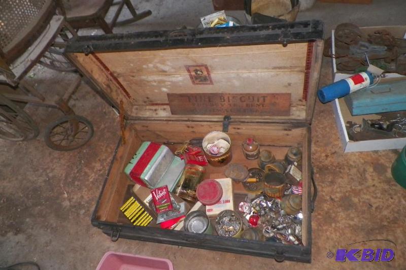 Old Trunk with Leather Hinges and all items inside