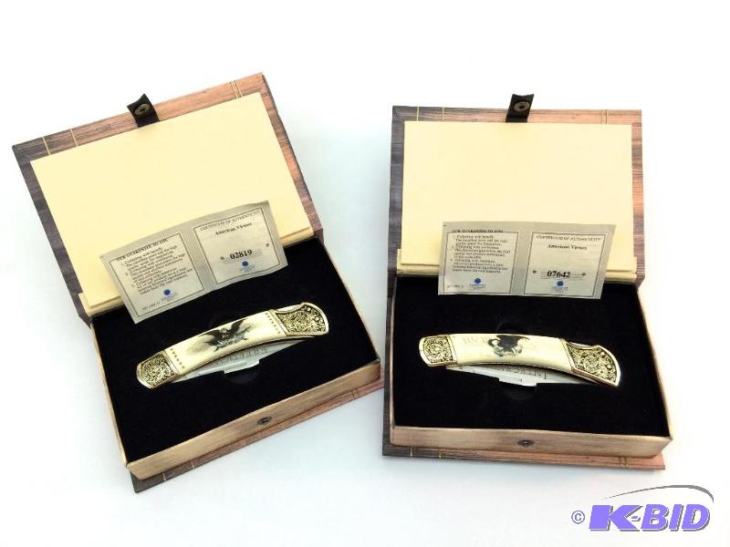 Two Folding Blade Knives in Commemorative Boxes Freedom & Integrity